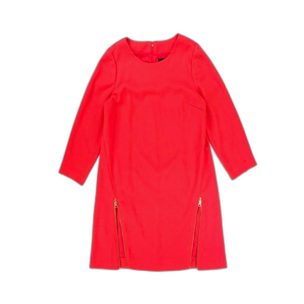 J CREW Double Zip Shift Dress Red Preppy Quiet Luxury Minimal Career French Girl